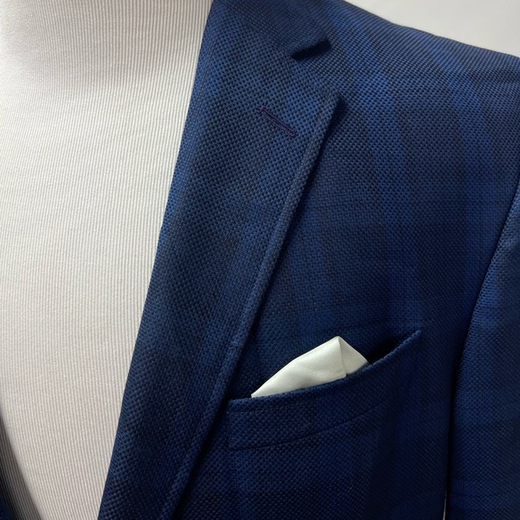 Ted Baker Men’s 44L Blue Plaid Wool Jay SPJ Blazer Jacket - Picture 2 of 8
